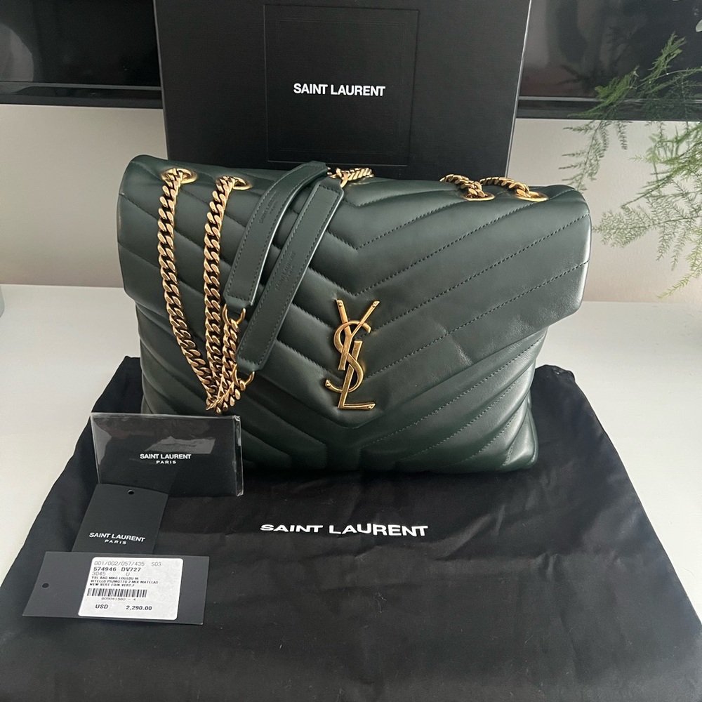 Saint Laurent Green and Gold Quilted Shoulder Bag